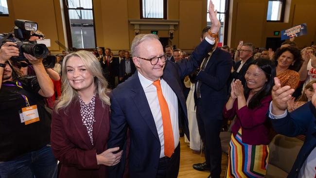 Anthony Albanese with fiancee Jodie Haydon. Picture: Jason Edwards / NewsWire