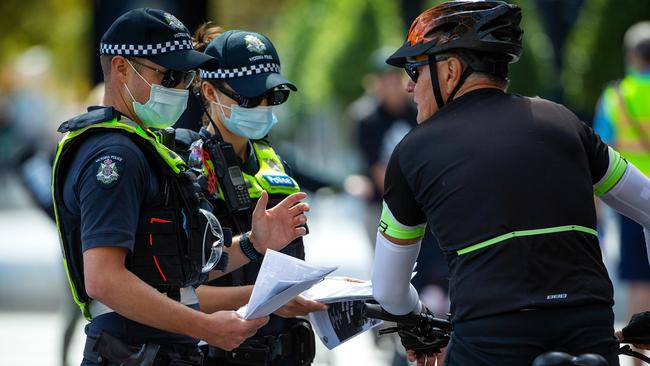 Police target speeding cyclists and scooter riders along Southbank Promenade. Picture: Mark Stewart