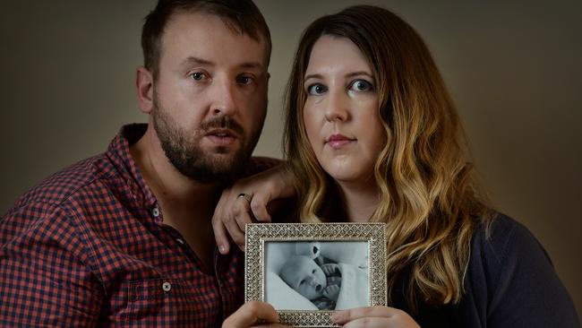 Greg and Catherine Hughes whose baby Riley died from whooping cough have been successfully campaigning to encourage parents to vaccinate againt the infectious disease. Picture: Daniel Wilkins