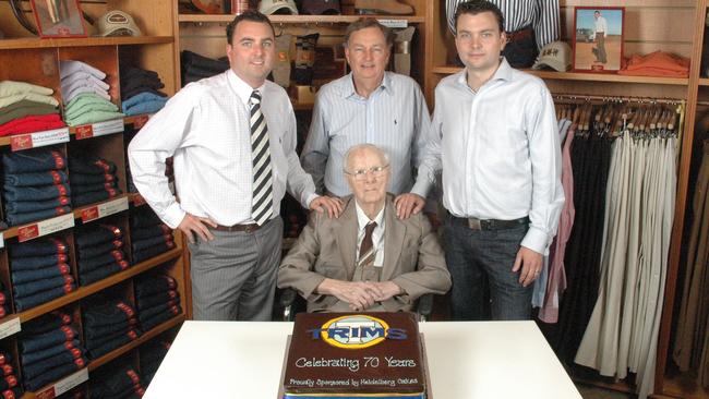 Justin Trim, Russell Trim, Matthew Trim and Alf Trim for 70th birthday of Trims store. Picture: Supplied