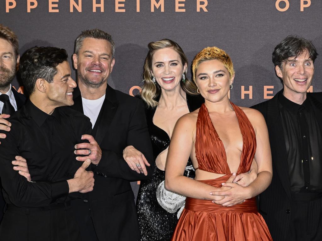 In London, the star-studded cast of Oppenheimer – including Emily Blunt and Matt Damon – walked out of the film’s premiere. Picture: Getty Images