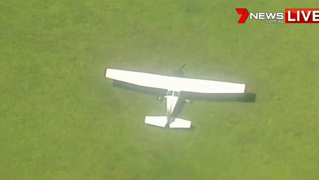 Aerial shots of a the light plane crash in Albion Park. Picture: 7 News 