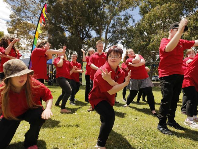 The Bright Stars dancing group put on a few numbers for the Festival of Smiles in Montrose. Sofia Cavarretta is front and centre of frame. Glenorchy City Council, Hobart City Council, Clarence City Council and TasCare Society for Children have organised the Festival of Smiles to mark International Day of People with Disability. The day aims to Ôbreak down barriersÕ and increase inclusion of people with disability. Picture: MATHEW FARRELL