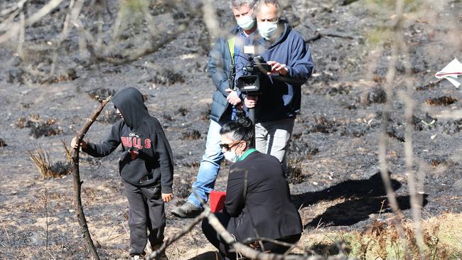 The brother of missing three-year-old AJ Elfalak takes detectives and a film crew on a re-enactment of events leading up to his disappearance. Picture: NCA NewsWire / Peter Lorimer