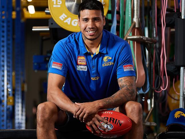 PERTH, AUSTRALIA - OCTOBER 09: Tim Kelly of the Eagles poses for a photo session for his new club after the West Coast Media Opportunity at Mineral Resources Park on October 09, 2019 in Perth, Australia. (Photo by Daniel Carson/AFL Photos via Getty Images)