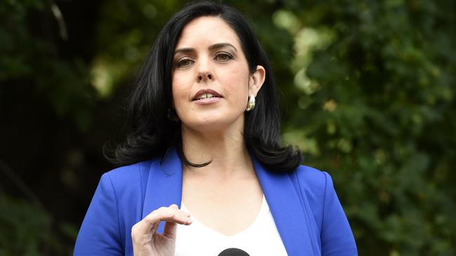 Moira Deeming speaks to the media at Parliament House in Melbourne after being accepted back into the Liberal Party. Picture: NewsWire / Andrew Henshaw