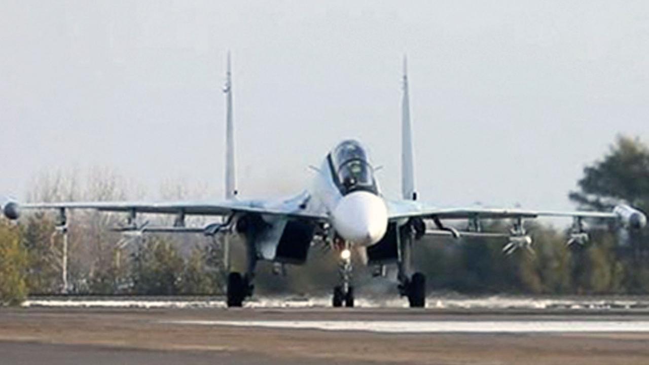 An Su-30SM fighter jet during joint exercises of the armed forces of Russia and Belarus as part of an inspection of the Union State’s Response Force, at a firing range near Brest. Picture: Russian Defence Ministry/AFP