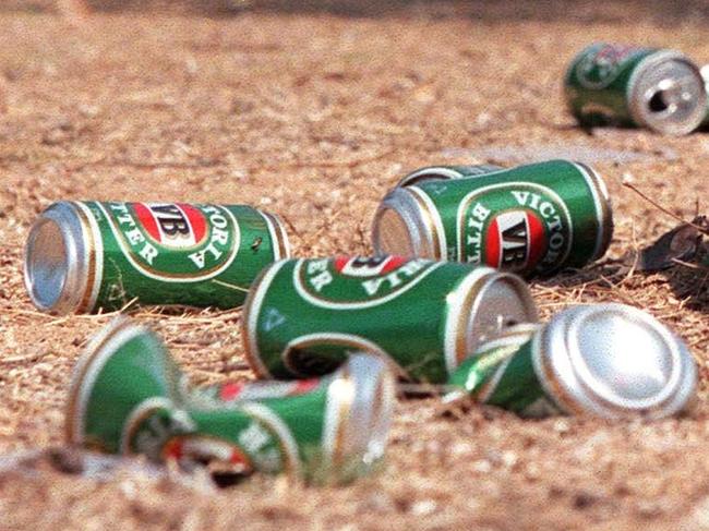 Violence in Aboriginal Communities - Katrina Amy Loogatha in a playground littered with VB beer cans near the Mornington Island hotel. PicBruce/Long 22 Oct 1998 Qld crime alcohol abuse grog generic