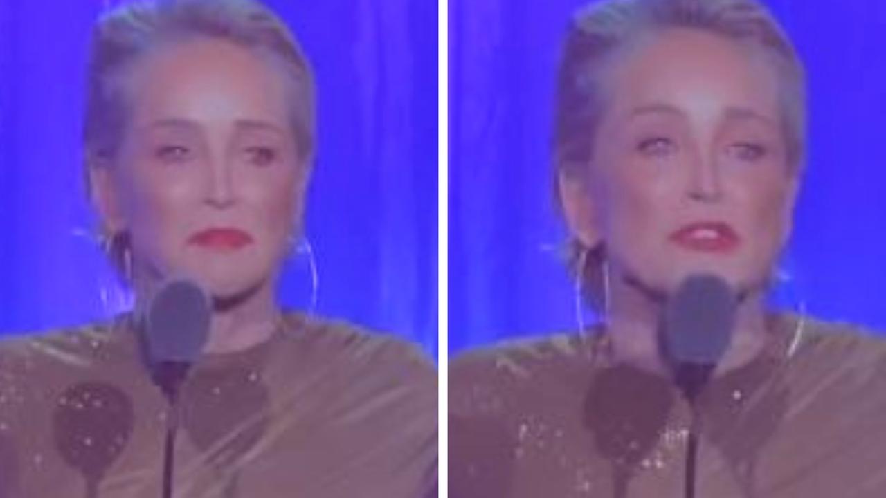 Sharon Stone breaks down on stage.