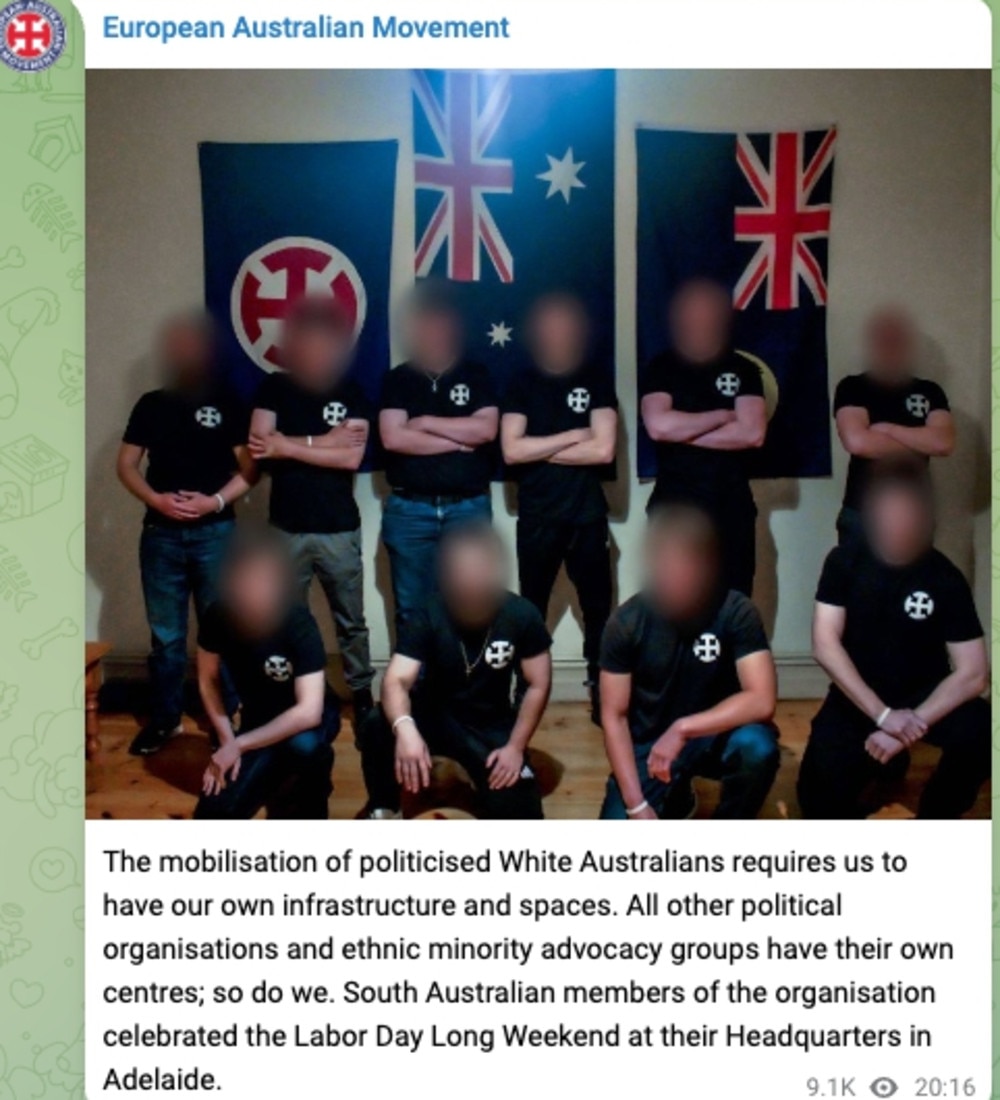 European Australia Movement are a group of neo-Nazis who operate actively via Telegram. Picture: Telegram.