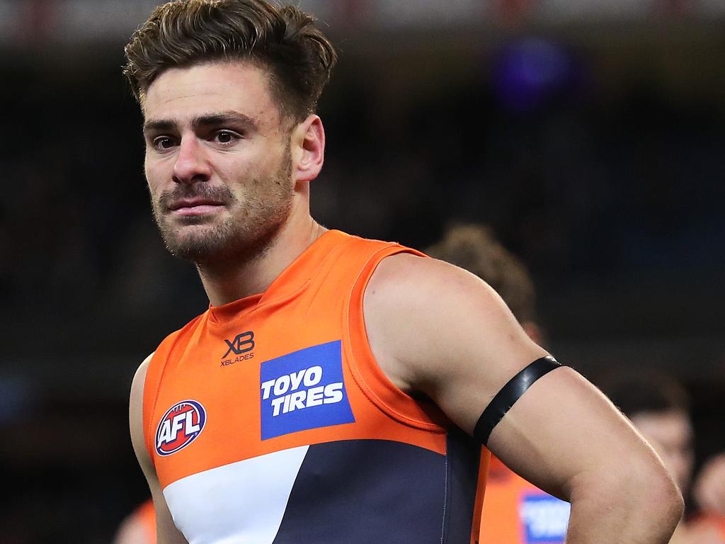 Dejected Stephen Coniglio during AFL Semi Final match between the GWS Giants v Collingwood at the MCG. Picture. Phil Hillyard