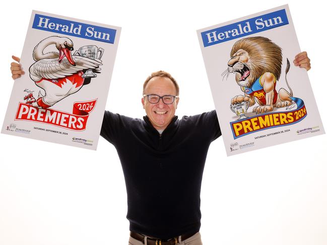 Mark Knight with his premiership posters. Picture: Ian Currie