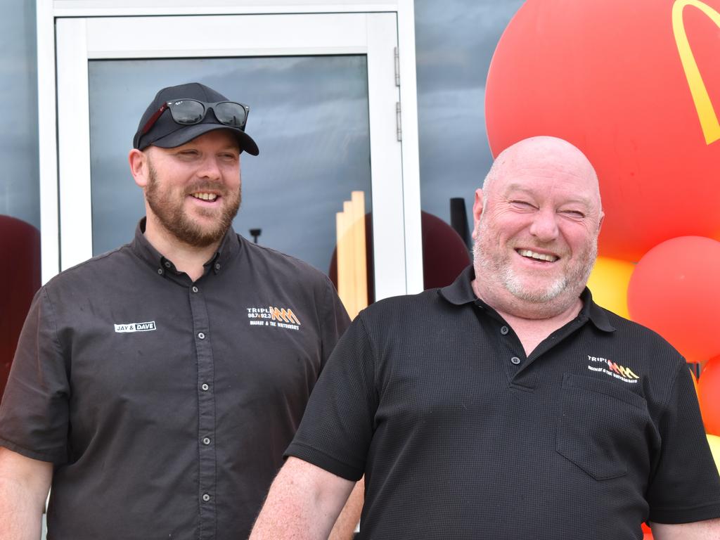 Triple M Mackay's Jay Shipton and Dave Peters ready to chow down on a Big Mac. Picture: Lillian Watkins