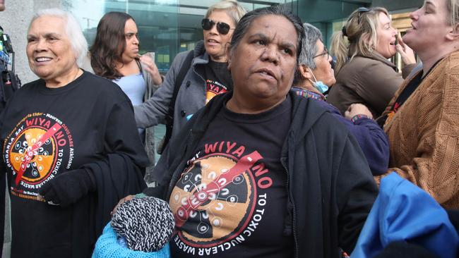 Bungala native title group member Linda Dare celebrates outside court with other members. Picture: NCA NewsWire / Dean Martin