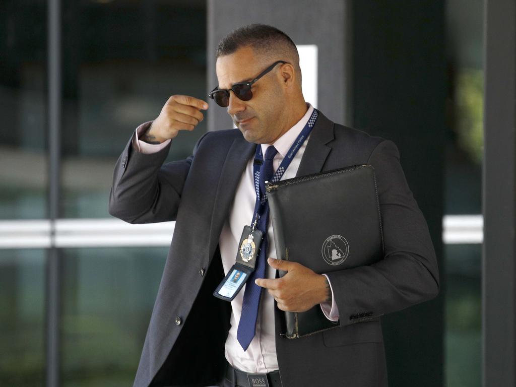 Detective Sergeant Kane Hildebrand leaves the Brisbane Magistrates Court after testifying at the inquest. Picture: NCA NewsWire/Tertius Pickard