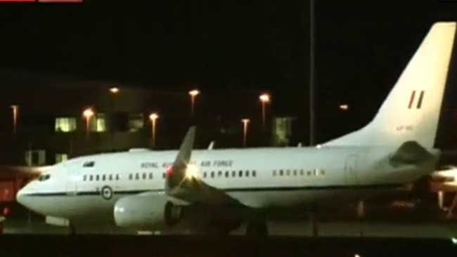 Prime Minister Scott Morrison’s plane landing in Canberra on Wednesday night.