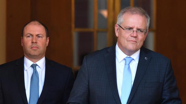 Treasurer Josh Frydenberg and Prime Minister Scott Morrison. Picture: AAP/Mick Tsikas