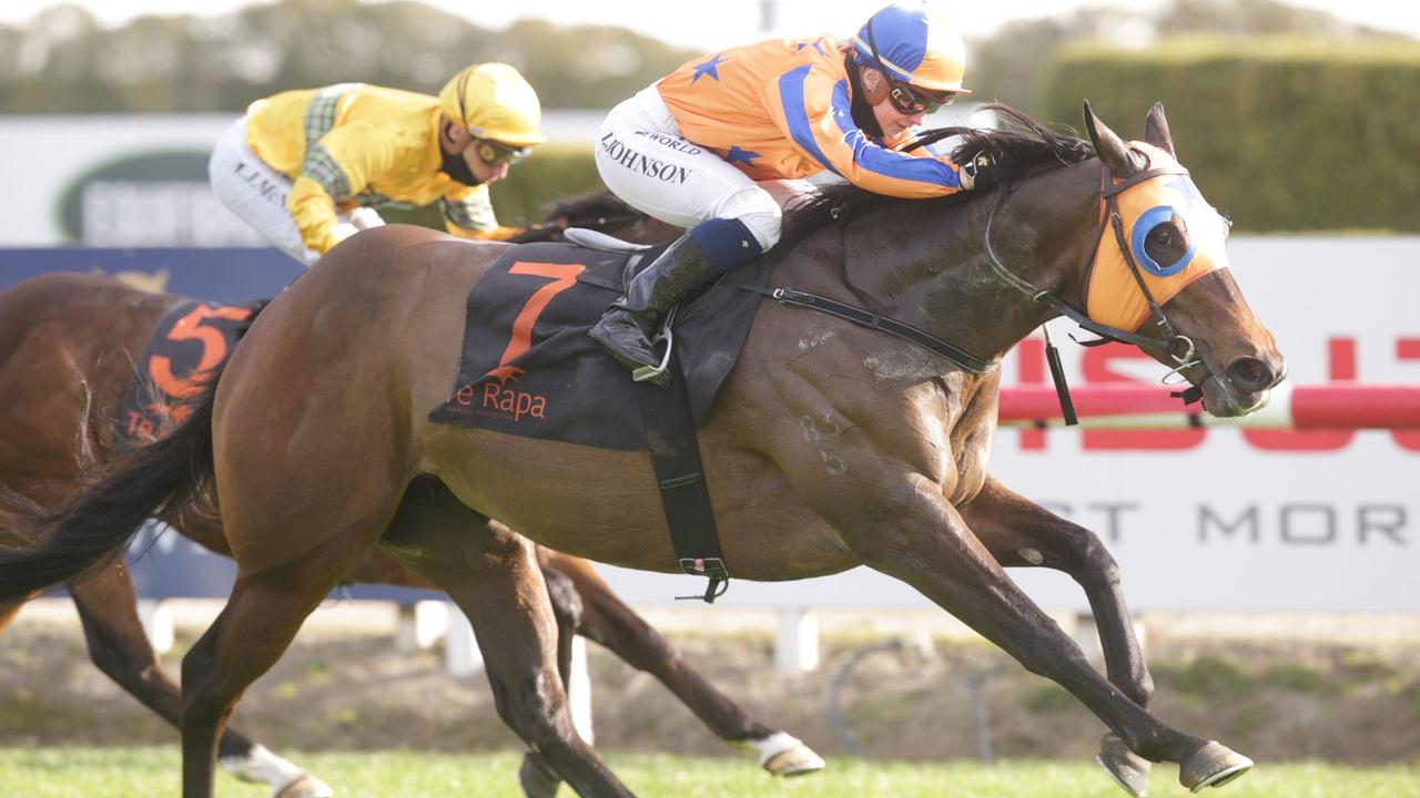 Danielle Johnson and Avantage winning the Group 2 Foxbridge Plate (1200m). Photo: Trish Dunell.