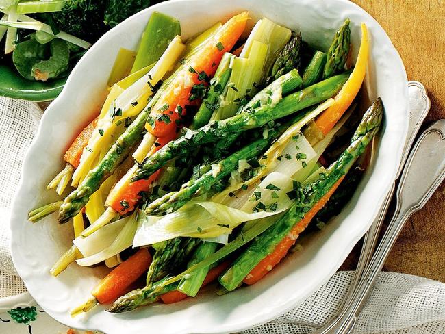 Braised baby spring vegetables