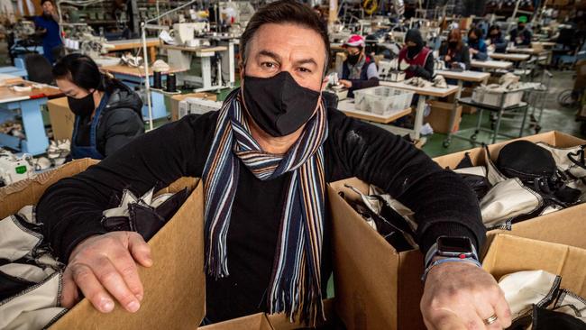 Owner of Nobody Denim John Condilis is now manufacturing face masks. Picture: Jake Nowakowski