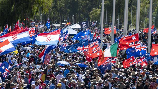 Thousands swarmed the streets to take part in the protest. Picture: NCA NewsWire / Martin Ollman