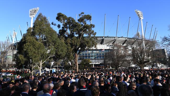 MCC members line up during AFL finals. Picture: Julian Smith