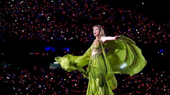 Swift onstage at Estadio Olimpico Nilton Santos on November 17, 2023 in Rio de Janeiro. Photo by Buda Mendes/TAS23/Getty Images.