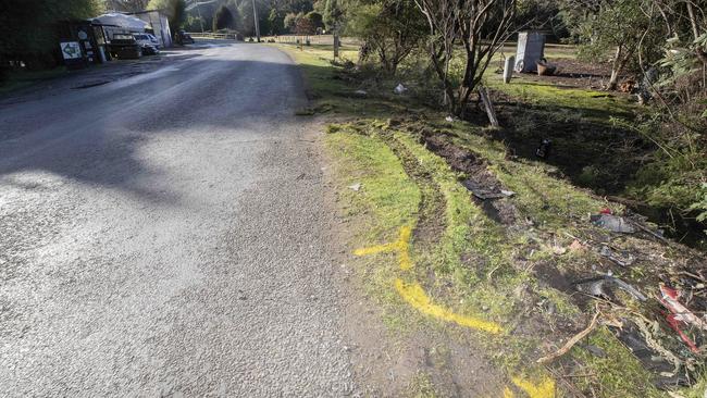 Fatal car crash scene, Huon Road Longley. Picture: Chris Kidd