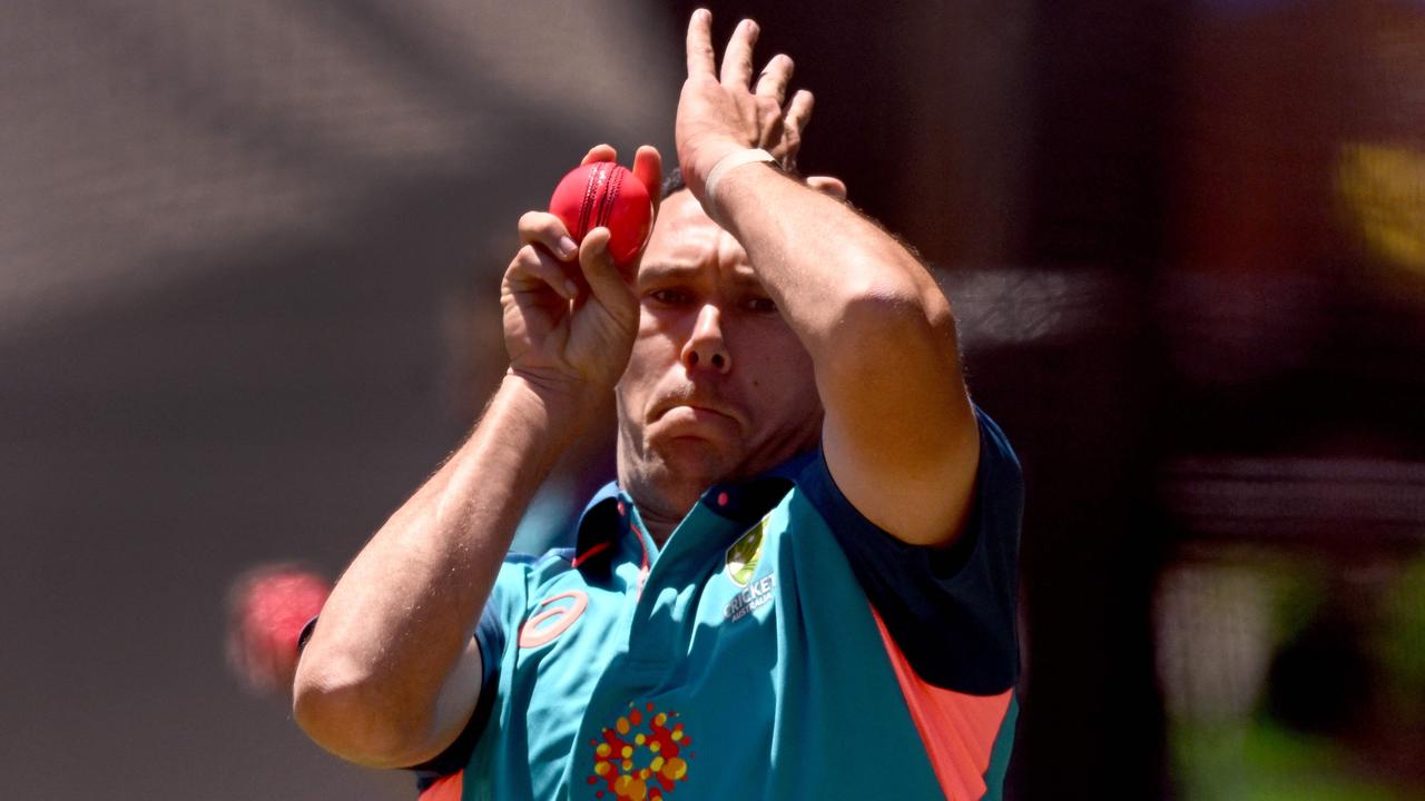 Australia's Scott Boland bowls in the nets. Picture: William West