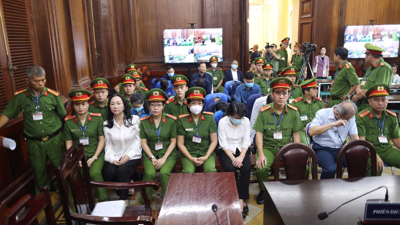 Vietnamese property tycoon Truong My Lan (front row 3rd from left) looks on at a court in Ho Chi Minh City on April 11, 2024. Picture: AFP