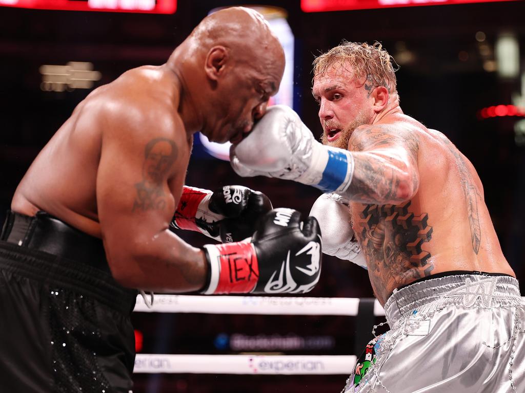 <p>Mike Tyson and Jake Paul fight during LIVE On Netflix: Jake Paul vs. Mike Tyson at AT&amp;T Stadium on November 15, 2024 in Arlington, Texas. Picture: Al Bello/Getty Images for Netflix</p>