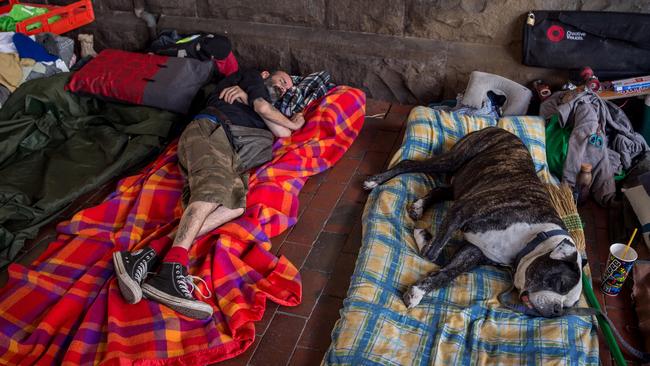 Homeless people in the Melbourne CBD in March.