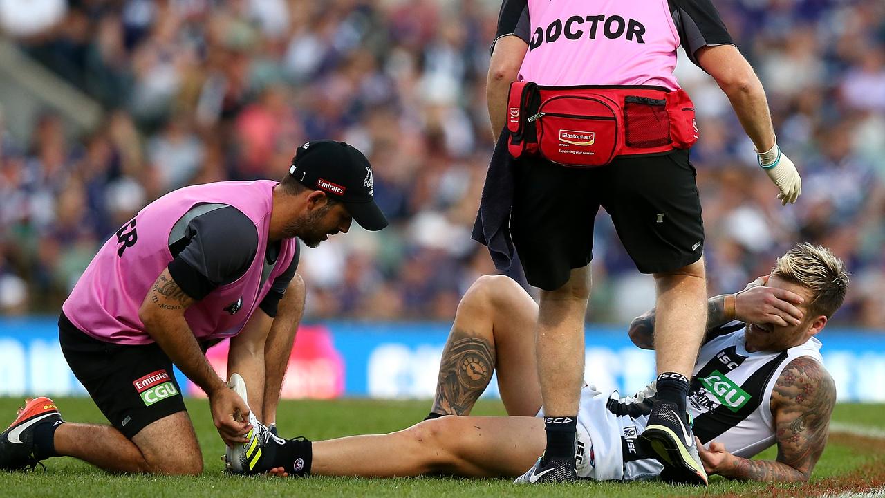 Elliott suffered an ankle injury against the Dockers in 2017. Picture: Paul Kane/Getty Images