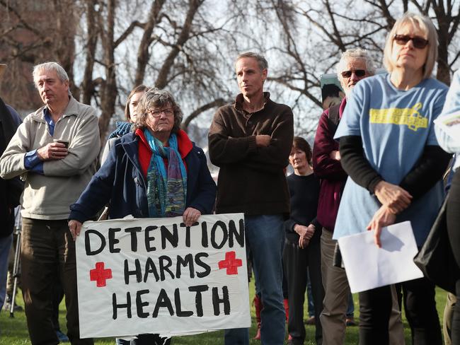 Sun Tas. Senator Nick McKim at rally against offshore detention of asylum seekers in Hobart. Picture: NIKKI DAVIS-JONES