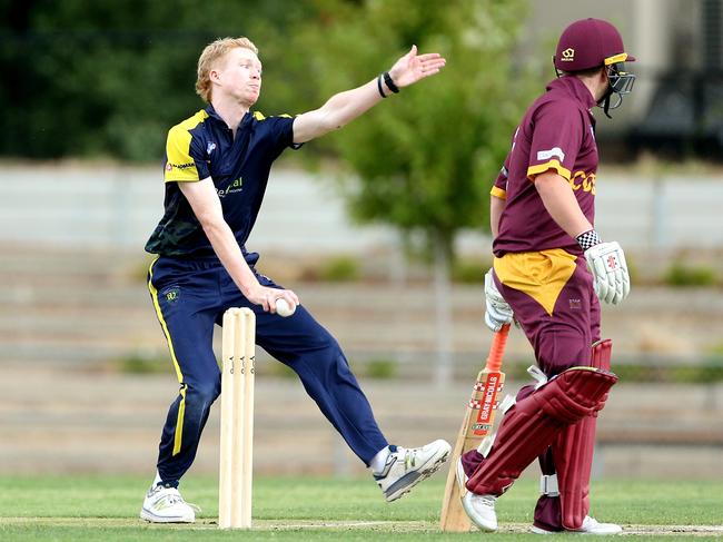 VSDCA: Cobug v Plenty Valley: Connor McEvoy of Plenty Valley bowling on Saturday, March 5, 2022 in Coburg, AustraliaPhoto: Hamish Blair