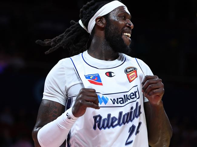 SYDNEY, AUSTRALIA - DECEMBER 30: Montrezl Harrell of the 36ers celebrates a three pointer during the round 14 NBL match between Sydney Kings and Adelaide 36ers at Qudos Bank Arena, on December 30, 2024, in Sydney, Australia. (Photo by Jeremy Ng/Getty Images)