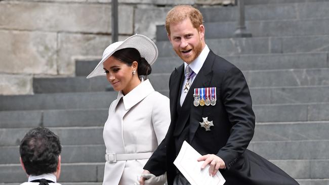 Duke and Duchess of Sussex depart the National Service of Thanksgiving at St Paul's Cathedral. Picture: Chris J Ratcliffe/Getty Images