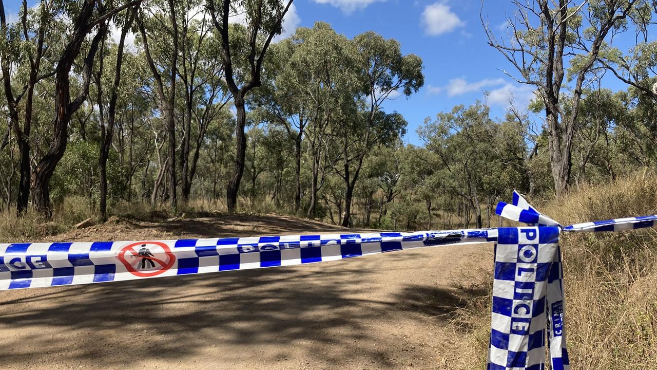 Police tape sealing off Shannonvale Rd about 3km from crime scene which saw Mervyn and Maree Schwarz along with Graham Tighe shot and killed and the wounding of Ross Tighe at Bogie, Central Queensland