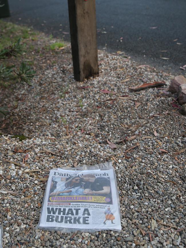 <i>The Daily Telegraph</i> out the front of Don Burke’s Kenthurst home after news broke about allegations of sexual misconduct against him.