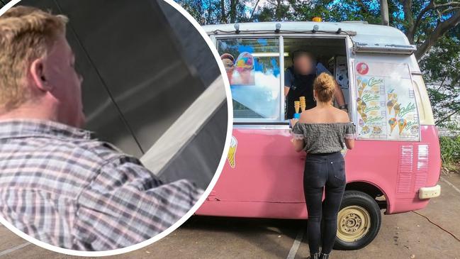 Christopher Paul McGuinness (left), 48, faced Beenleigh Magistrates Court for a violent ice cream truck turf war in Meadowbrook, Logan. Background image: STOCK IMAGE/FILE