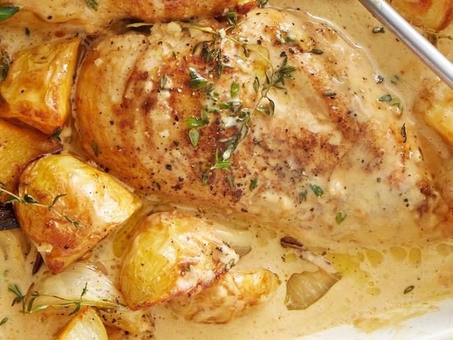 creamy french chicken tray bake sauce