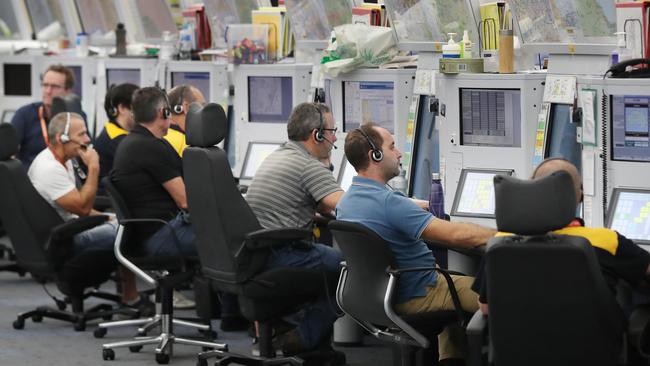 Inside the normally busy air traffic control centre at Brisbane Airport. Picture: Lyndon Mechielsen