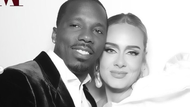 Photobooth picture of Adele and boyfriend Rich Paul at the wedding of LA Lakers star, Anthony Davis. Picture: Instagram