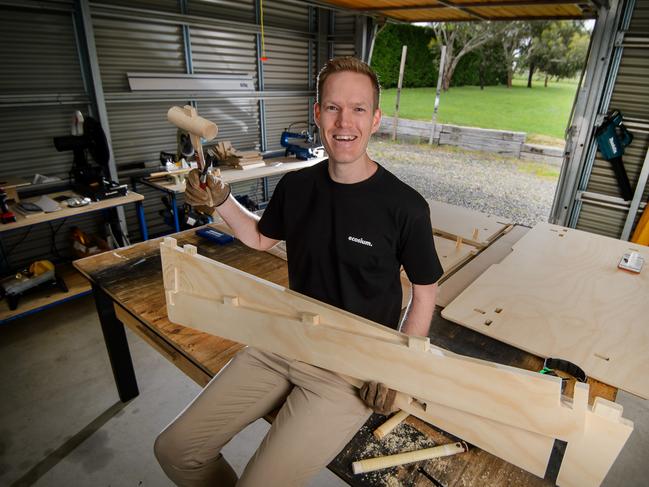 Luke Hopkins started his flatpack furniture business after doing a quick, free online course. Picture: Jay Town Picture: Jay Town