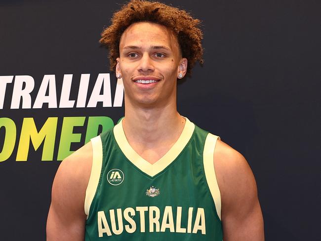 MELBOURNE, AUSTRALIA - JUNE 28: Australian Boomers player Dyson Daniels attends an in-store appearance at QV Shopping Centre on June 28, 2024 in Melbourne, Australia. (Photo by Quinn Rooney/Getty Images)