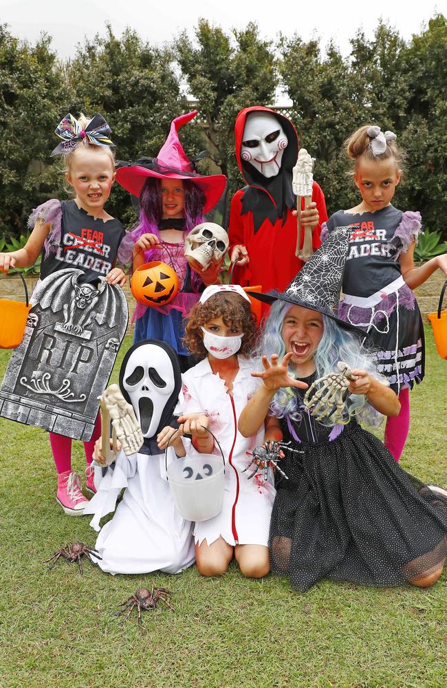 (Back) Lexie, 7, Ivy, 7, Harry, 10, and Ella, 8, celebrating Halloween with (front) Tyson, 6, Stevie, 8, and Jasmine, 8. Picture: Tertius Pickard