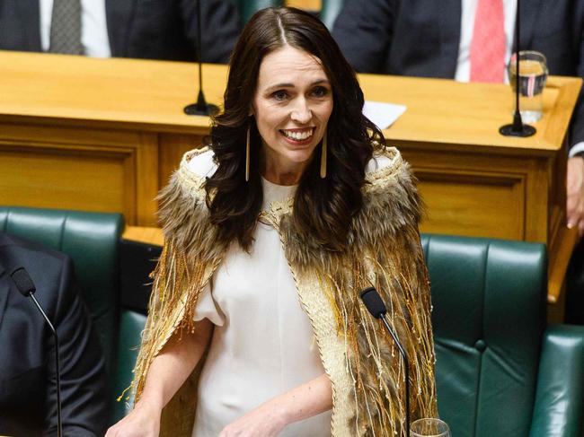 Outgoing New Zealand prime minister Jacinda Ardern gives her valedictory speech in parliament in Wellington, New Zealand on Wednesday April 5th, 2023. Photo by Mark Coote for AFP. (Photo by Mark Coote / AFP)