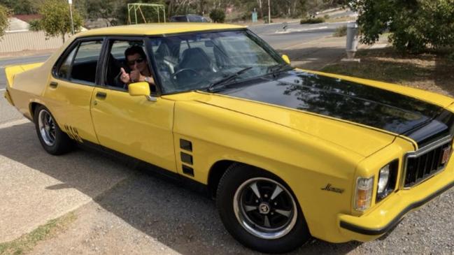 Much-loved Christies Beach local Frank 'T-bone’ Tabone and his well-known yellow Holden Monaro. Picture: Facebook