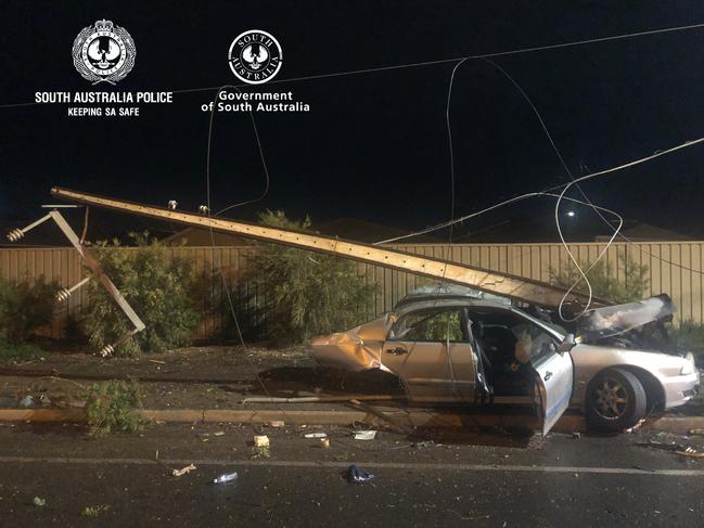 The driver crashed into three Stobie poles and caused a power outage in the area. Picture: Supplied