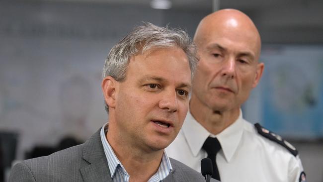 Chief Health Officer Brett Sutton and Victoria's Emergency Management Commissioner Andrew Crisp speaking to the media in March about the state’s coronavirus response. Picture: Getty